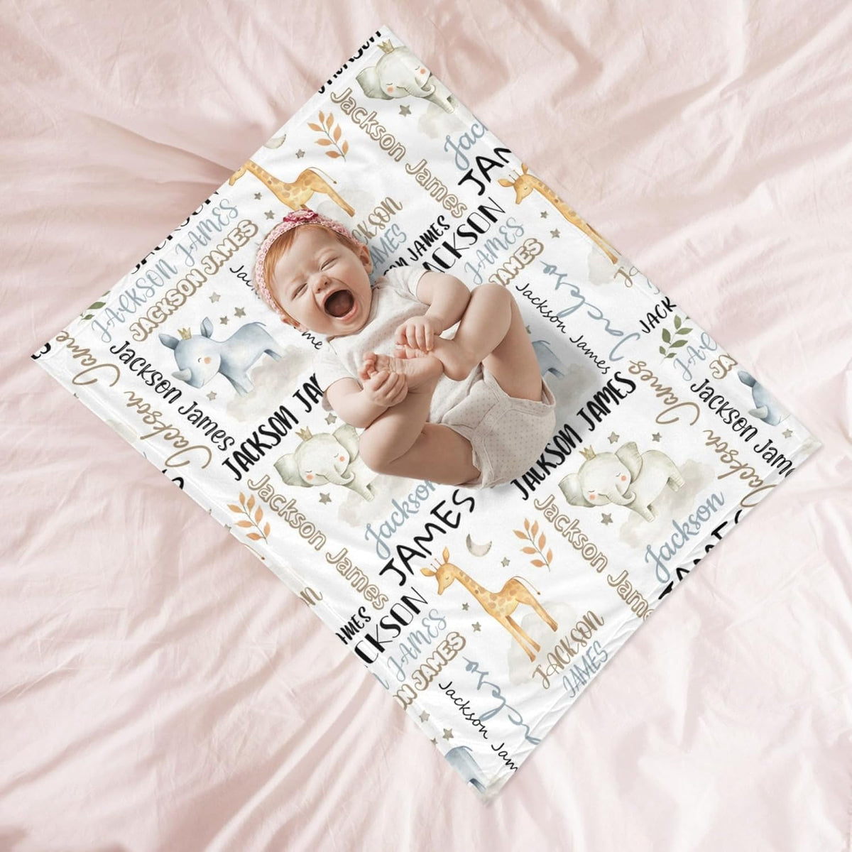 Personalized Safari Animal Swaddle Blanket - Custom Blanks for Boys, Name Blanket for Toddlers &