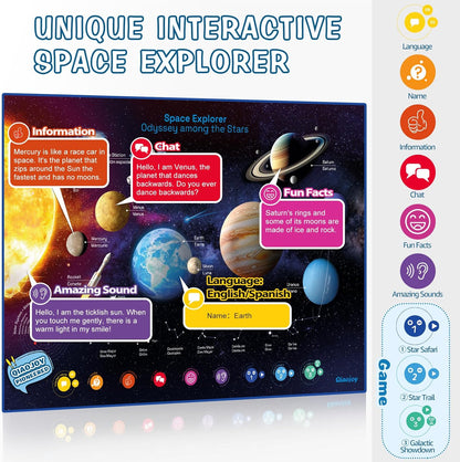 Bilingual Interactive for Kids Talking Dinosaur Space Poster for Kids Learning and Educational