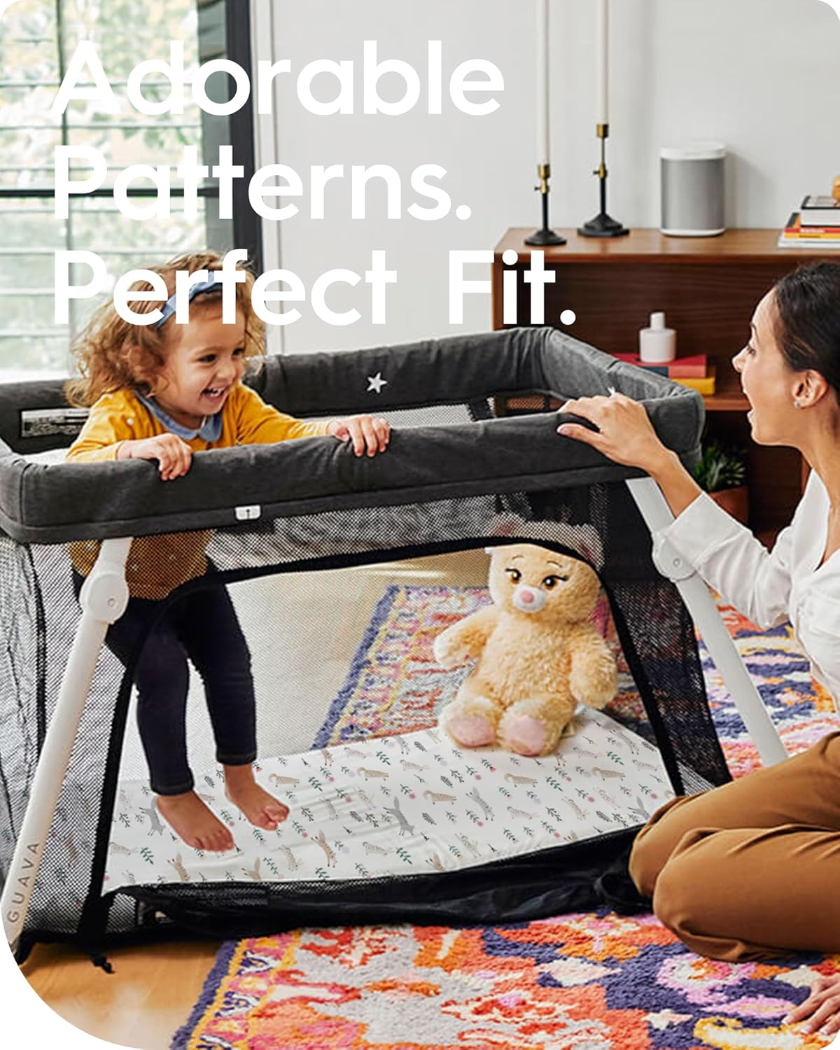 Ultra Soft Pack N Play Sheets - Fitted, Premium Jersey Knit, Stretchy Neutral, Woodland Mini Crib