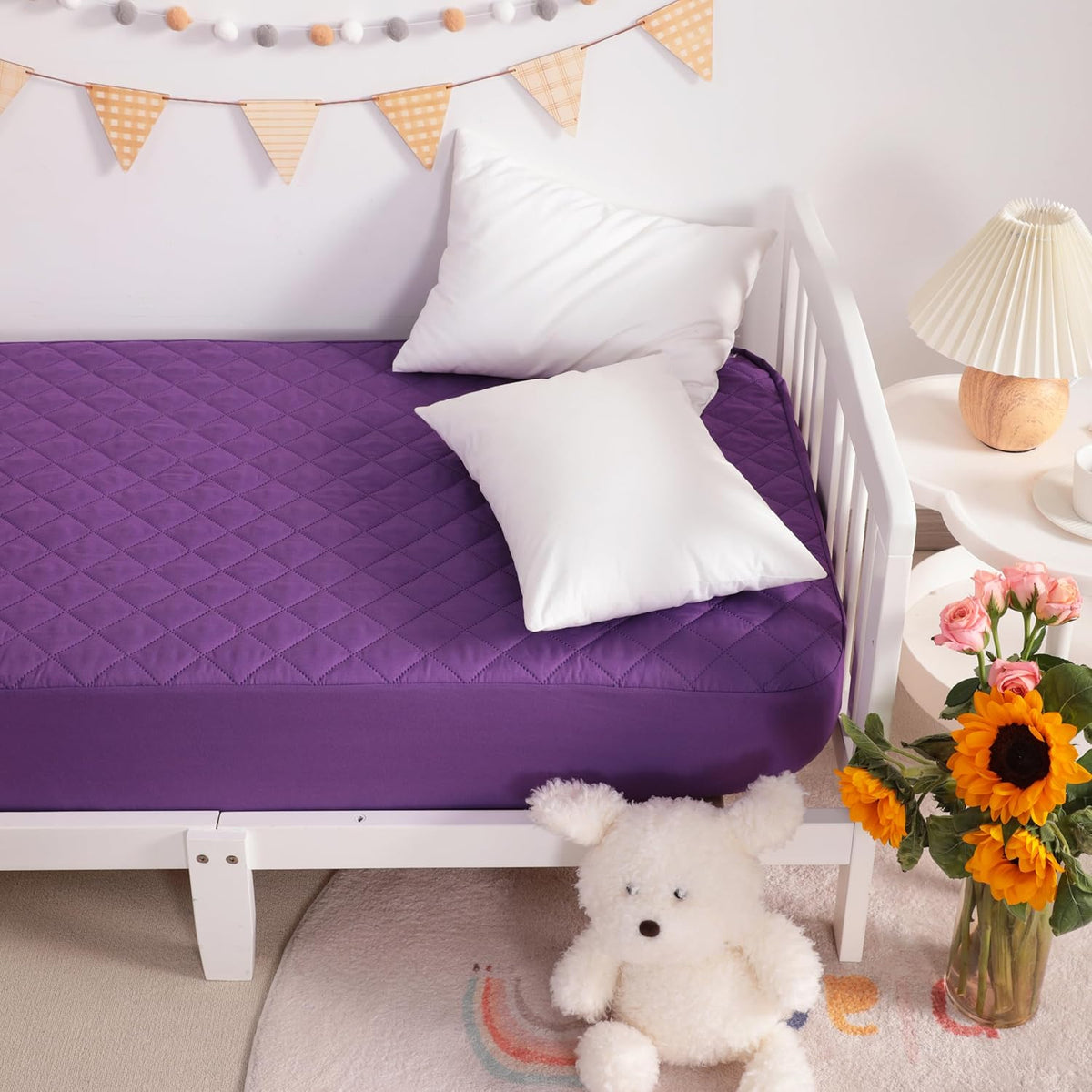 NTBAY 2 Pack Waterproof Crib Mattress Protector, Quilted 28"x52" Toddler Fitted Sheet - Machine