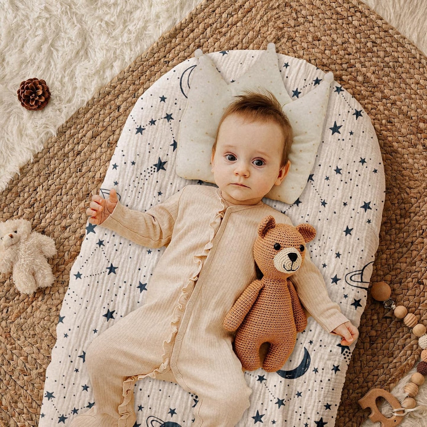 Gllquen Baby Muslin Bassinet Sheets 3 Pack, Breathable Elastic Cozy Fitted Cotton Bassinet Mattress