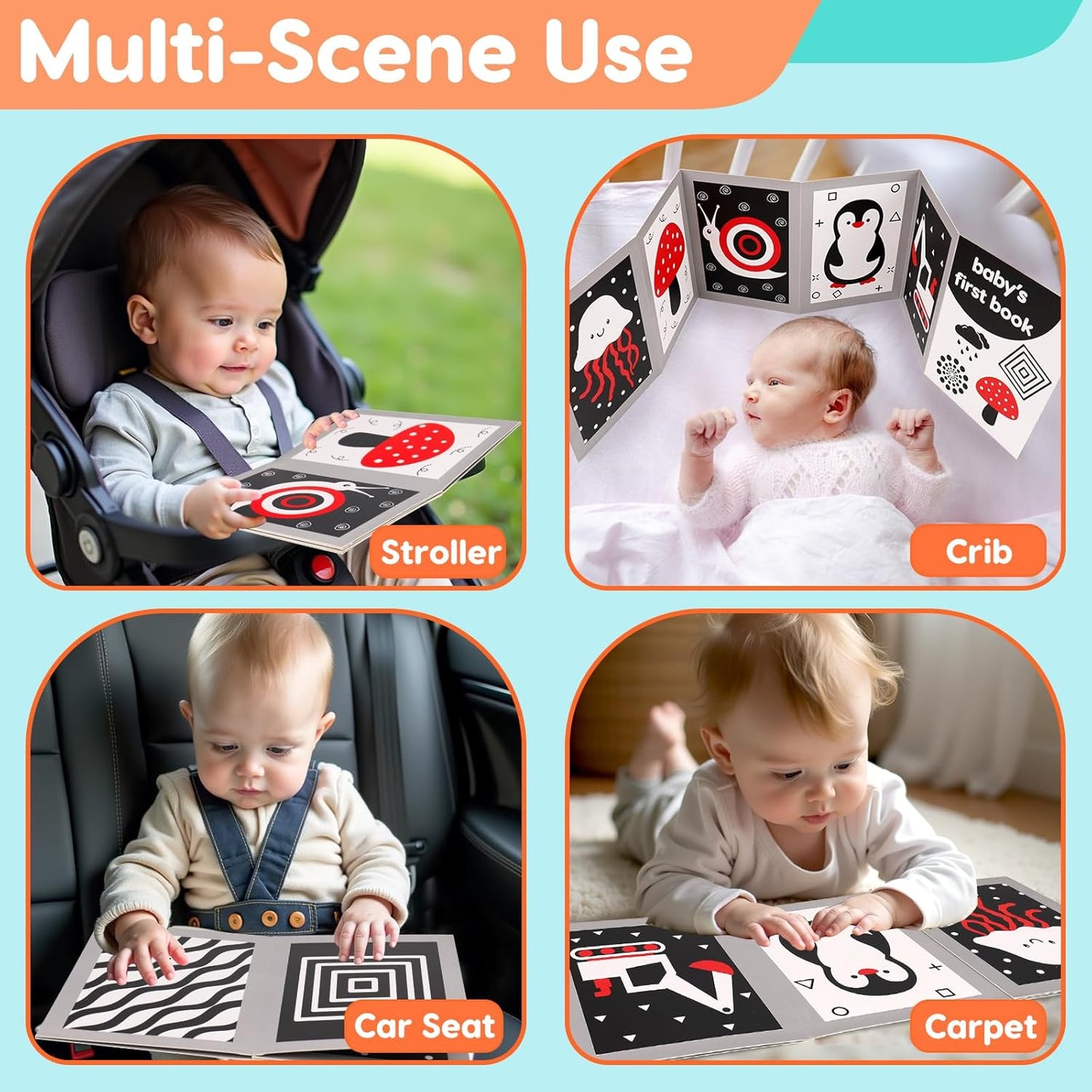 Black and White High Contrast Baby Books Flash Cards Tummy Time Mirror Toys Newborn Toys 0 6 Months