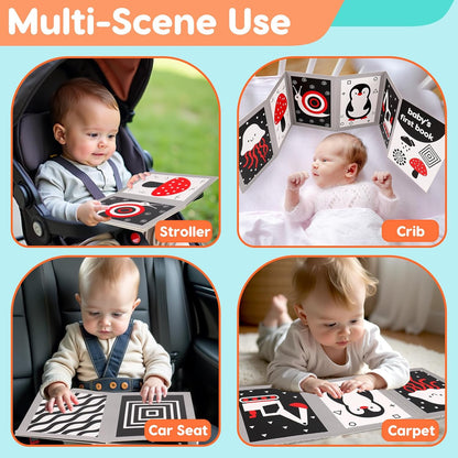Black and White High Contrast Baby Books Flash Cards Tummy Time Mirror Toys Newborn Toys 0 6 Months