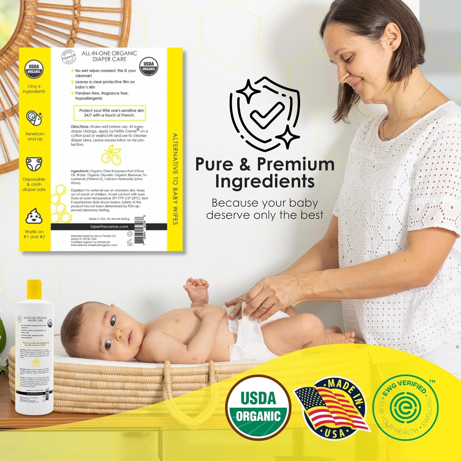 La Petite Creme French Premium Diapering Lotion - Diaper Cream Alternative to Baby Wipes