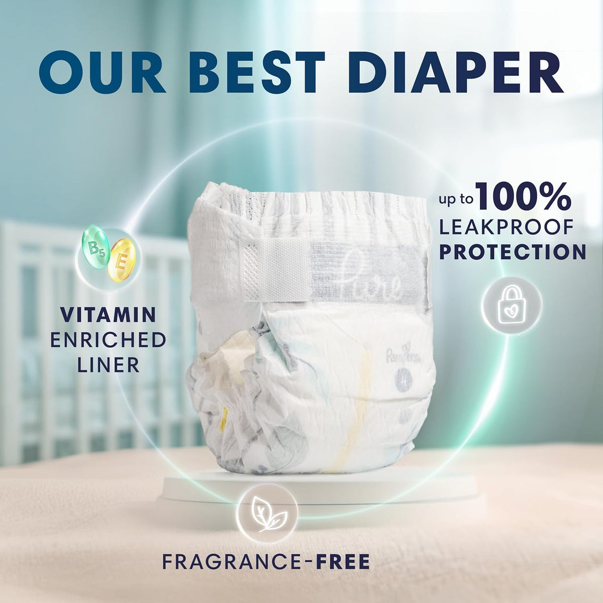 Pampers Pure Protection Baby Diapers, Size 5 (27+ lbs), 132 Count, Up to 100% Leakproof, Premium