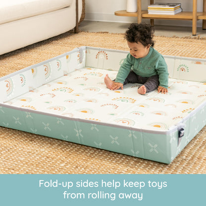 Infantino Foldable Foam Play Mat Reversible 57x57 in, Rainbows