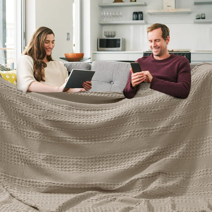 PHF 100% Cotton Waffle Blanket Oversized King 120"x120", Lightweight Breathable Extra Large 10'x10'