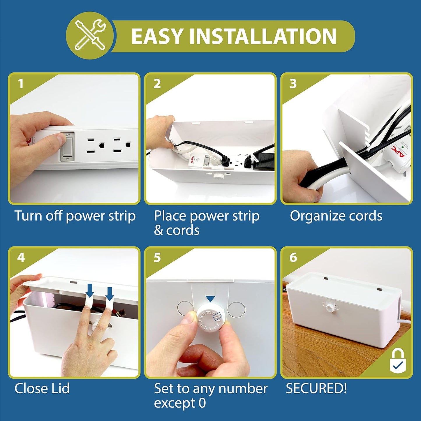 Power Strip Cover Box - Effectively Baby Proofs Power Strip with Patented Dual Lock. Convenient