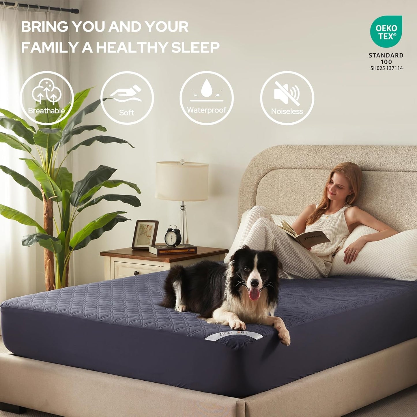 BEDLORE Waterproof Mattress Protector, Full Size Noiseless Mattress Pad with Deep Pocket 6"-15"
