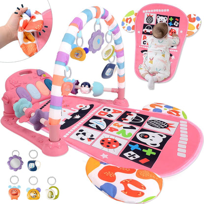 Baby Play Gym for 0-6 Months, High Contrast Tummy Time Mat, Kick and Play Piano, Music and Lights