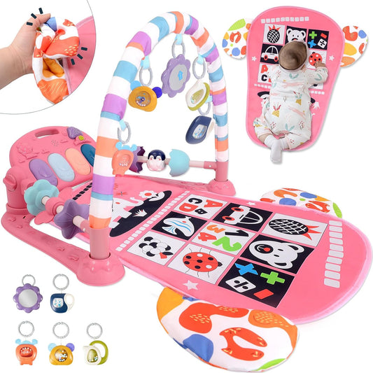 Baby Play Gym for 0-6 Months, High Contrast Tummy Time Mat, Kick and Play Piano, Music and Lights