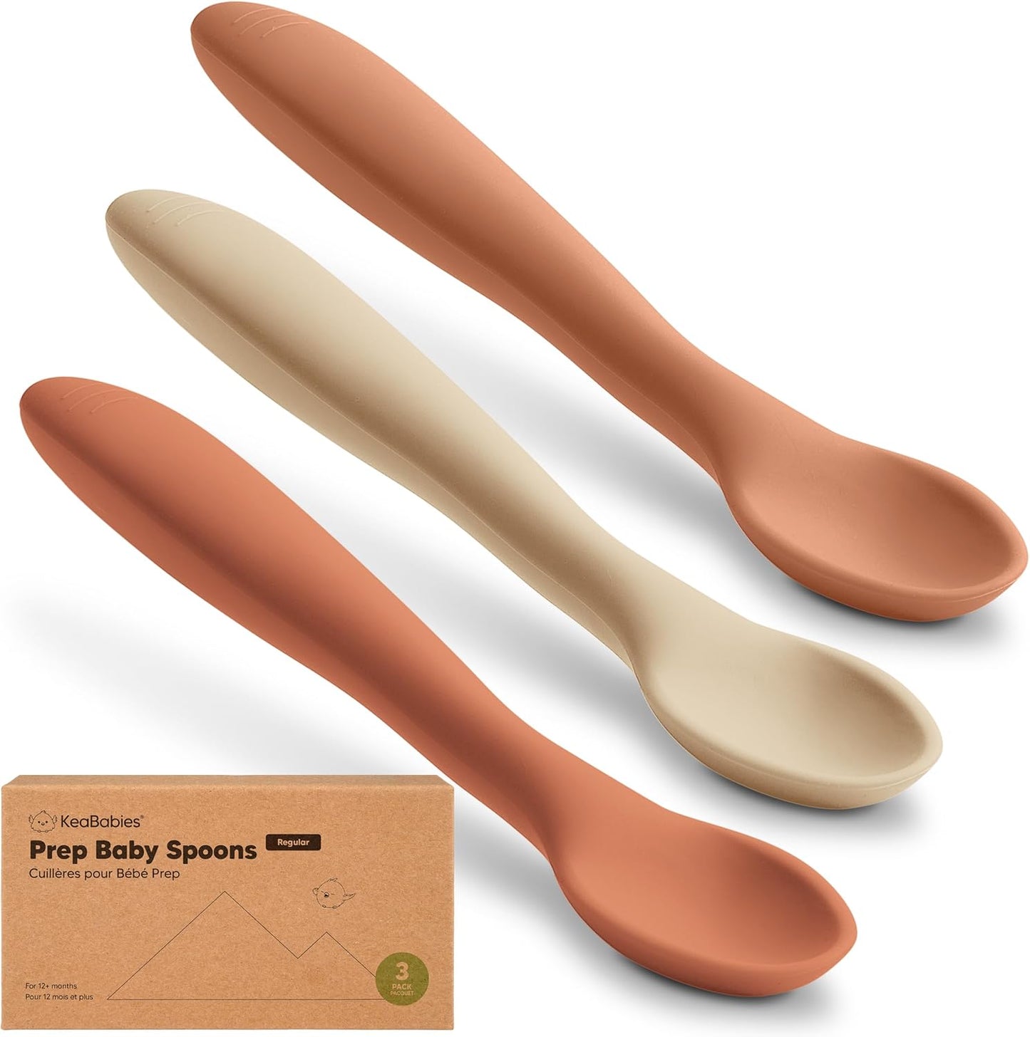 KeaBabies Silicone Baby Spoons, Self Feeding 6-12 months - 3-Pack Baby Weaning Eating