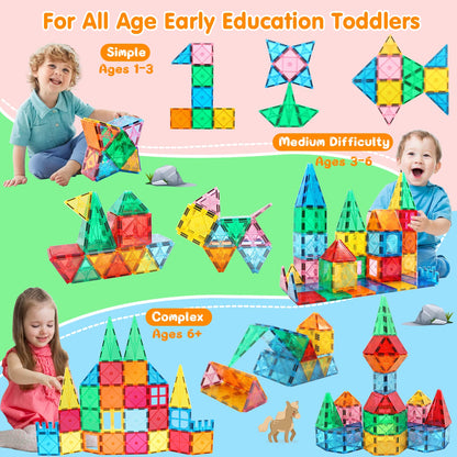 Mruikeny Magnetic Tiles Building Blocks for 3 4 5 6 7 8+ Years Old Boys Girls Colorful Magnet