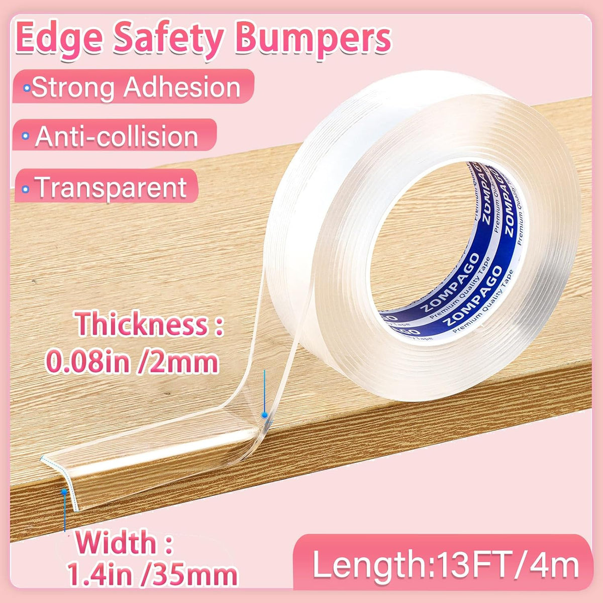 Clear Soft Corner Protectors for Furniture Strip,1.4in x13FT,Sharp Edge & Table Bumper,Window