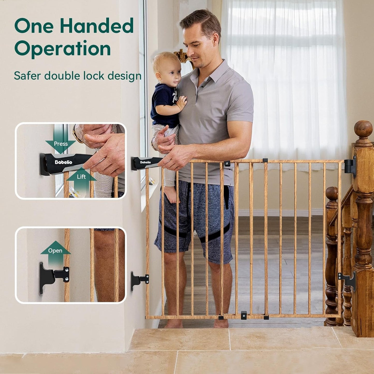 Babelio 34" Extra Tall Baby/Dog Gate with No Threshold Design Walk Thru Door, 26-43" Auto Close