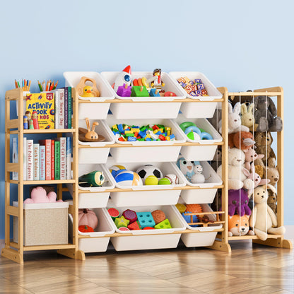 Toy Storage Organizer with Bookshelf and Stuffed Animal Storage - Kids Playroom Organization with
