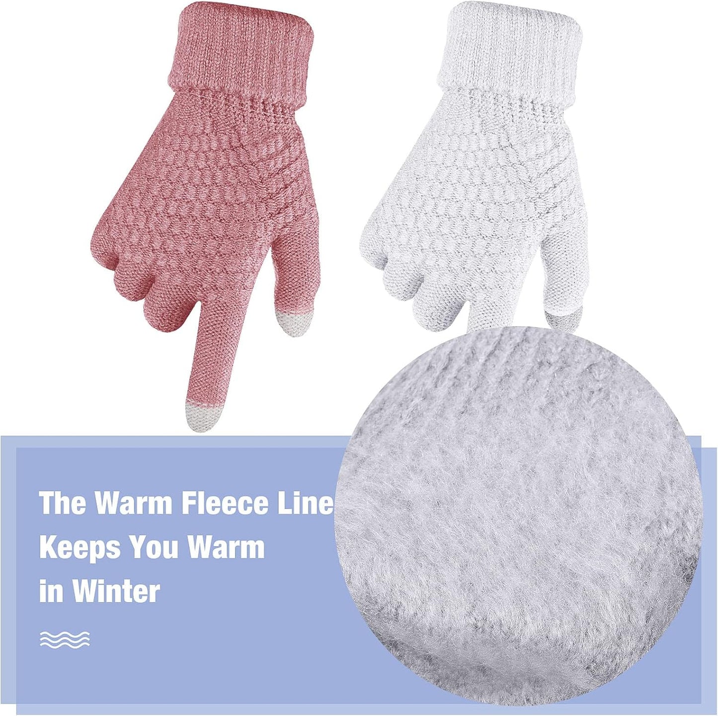 Geyoga 2 Pairs Women's Winter Touch Screen Gloves Soft Warm Fleece Lined Knit Elastic Cuff Winter