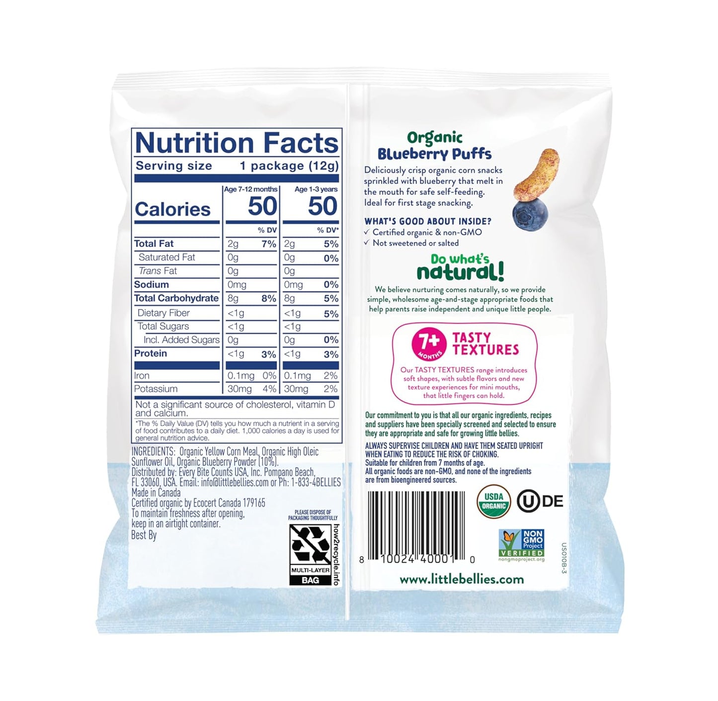 Little Bellies Organic Puffs Variety Pack, Blueberry & Apple and Cinnamon (Pack of 18)