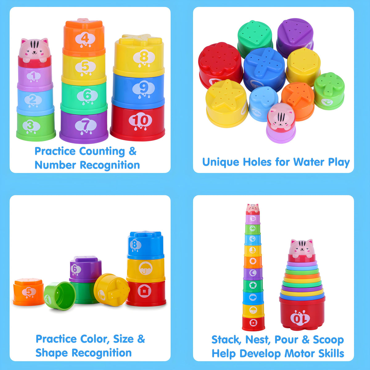 Wanonoo Stacking Cups Baby Toy Set, Nesting Stacking Toys for Toddlers 1-3 Montessori Toys for 1