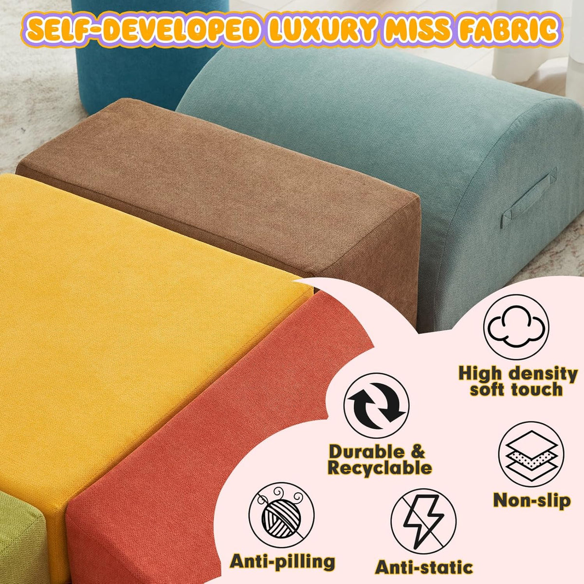 jela Foam Blocks 6Pcs Soft Play Equipment Luxury Miss Fabric, Toddler Climbing Toys Indoor Soft