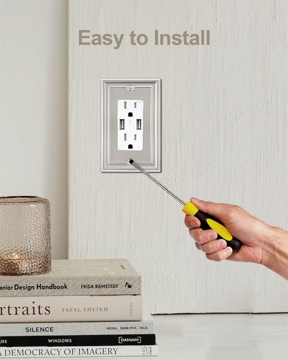 2-Pack Decorator Wall Plate, Satin Nickel Electrical Outlet Cover Plate for Receptacle, Dimmer