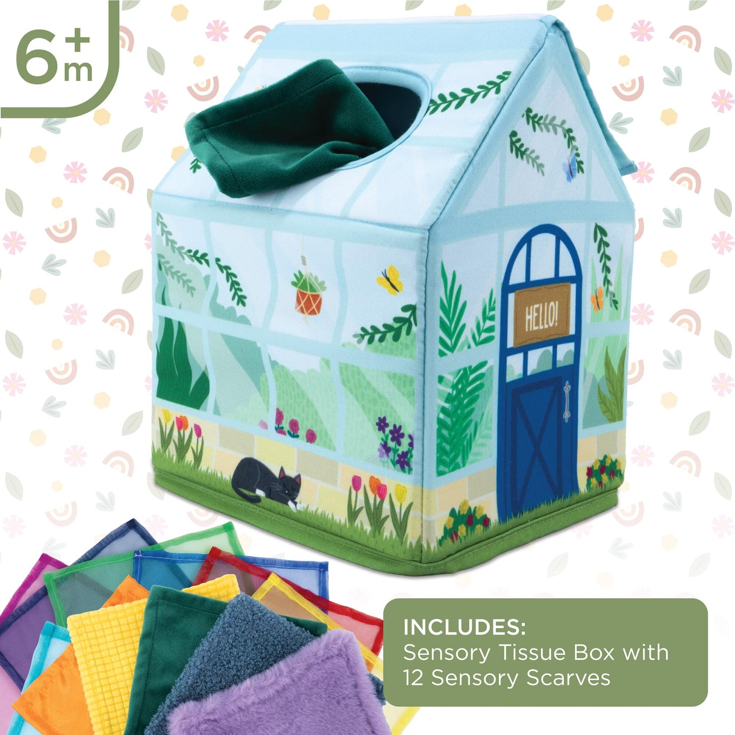 MindWare Sensory Sprouts Tissue Scarf - Montessori Toys for Babies 6-12 Months - Soft