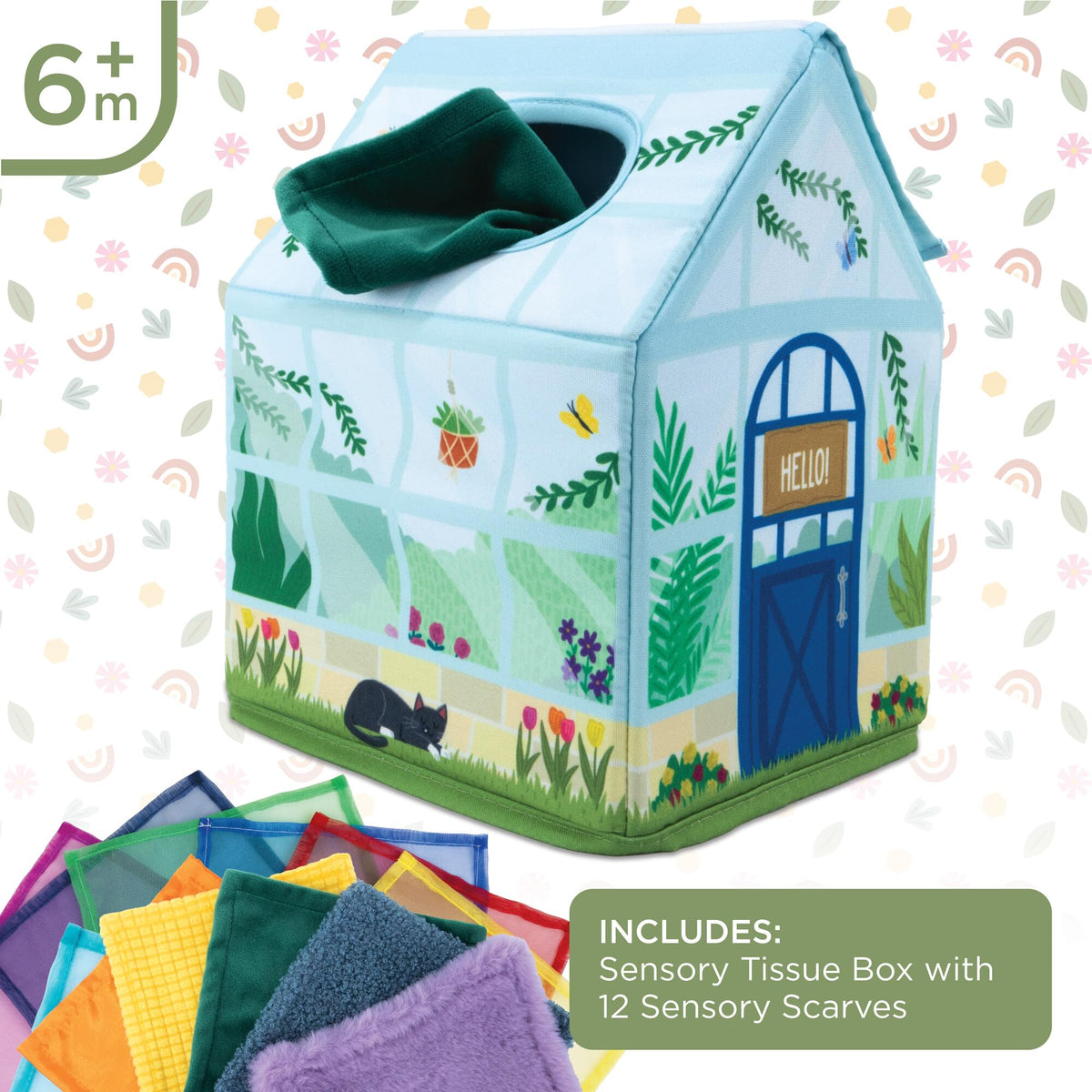 MindWare Sensory Sprouts Tissue Scarf - Montessori Toys for Babies 6-12 Months - Soft