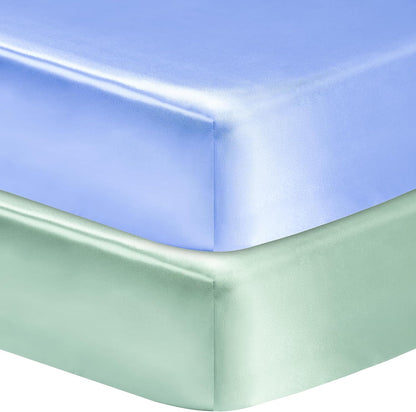 2 Pack Satin Soft Crib Sheet for Baby with Sensitive Hair Silky Baby Mattress Sheet Blue and Green