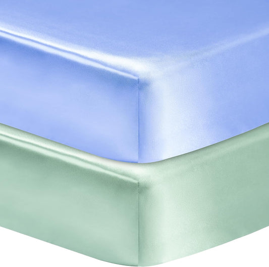 2 Pack Satin Soft Crib Sheet for Baby with Sensitive Hair Silky Baby Mattress Sheet Blue and Green