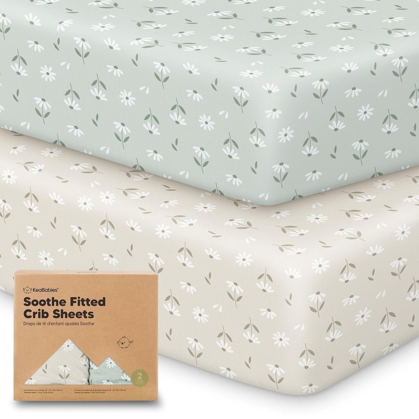 KeaBabies 2-Pack Organic Crib Sheets for Boys, Girls - 52x28 Fitted Crib Mattress Sheet Neutral