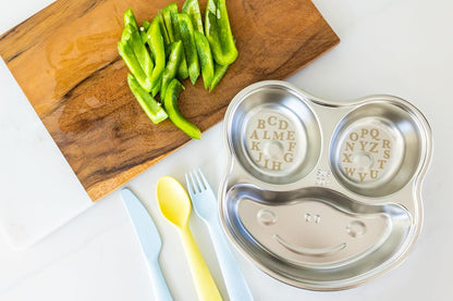 Stainless Steel Plates for Kids, Toddler Plate, Non Toxic Baby Dinnerware, BPA-Free Feeding Tray