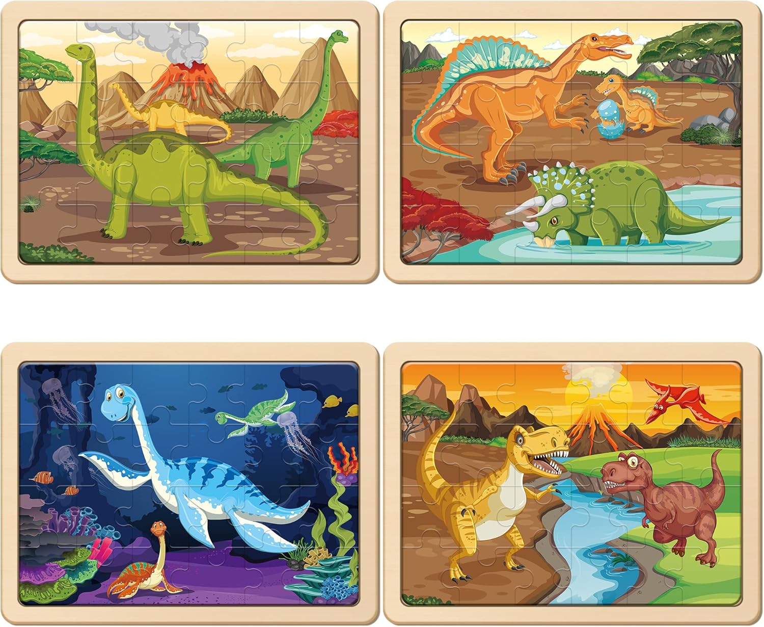SYNARRY Large Dinosaur Wooden Puzzles for Kids 4 in 1 Gift Box(12.2 * 9.4 in) - FSC Certified