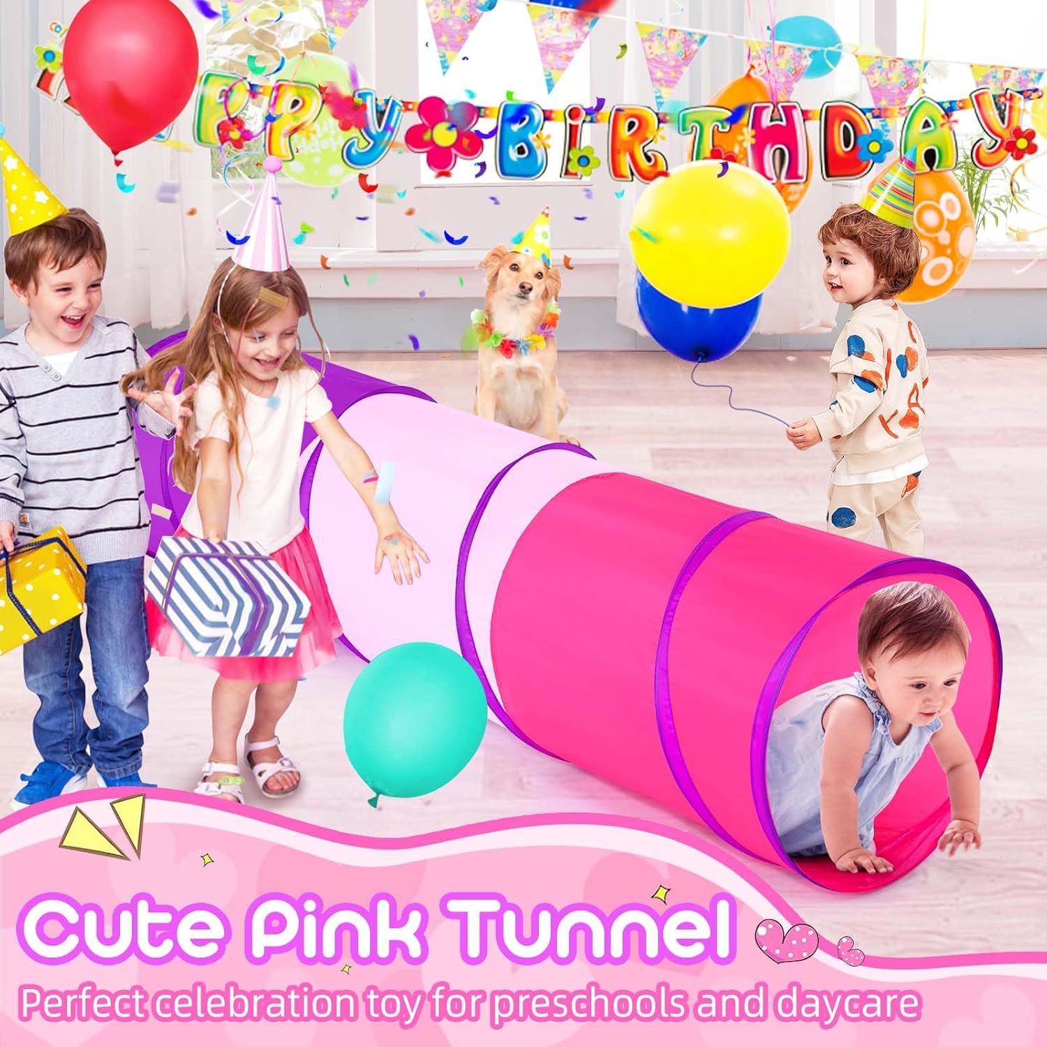 Kids Play Tunnel Tent for Toddler, 6-ft Pop Up Crawl Tunnel Toy for Baby Infant Children or Dog