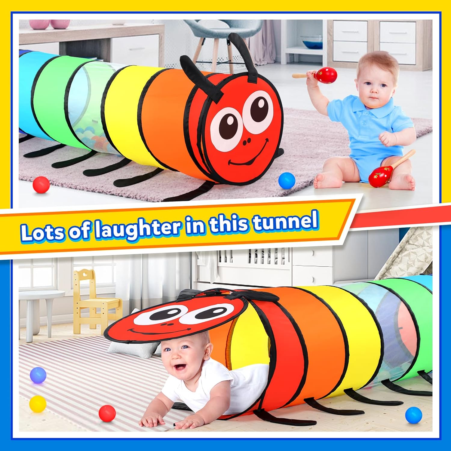 Moncoland Kids Play Tunnel for Toddlers, 6-ft Colorful Pop Up Crawl Through Tunnel Play Tent for