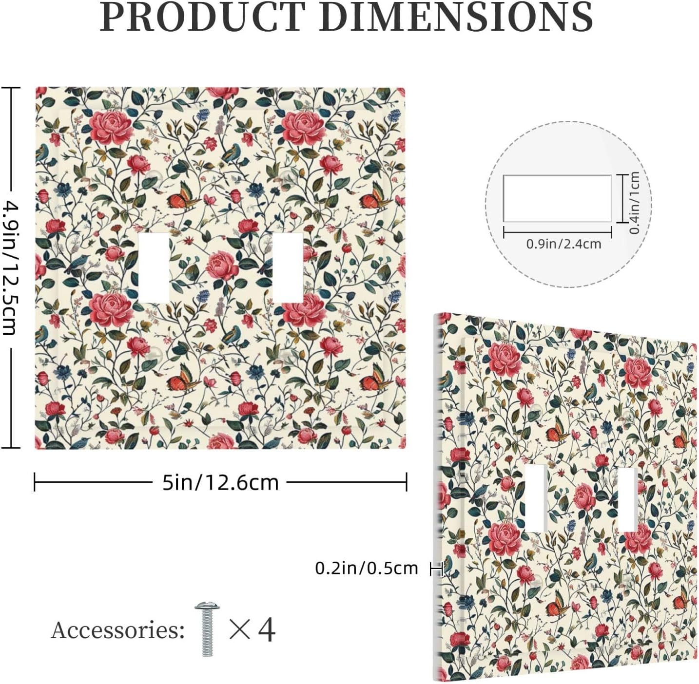 Decorative Switch Plates Vintage Flowers Rose Leaf Bird Butterfly 2 Gang Double Toggle Outlet Light