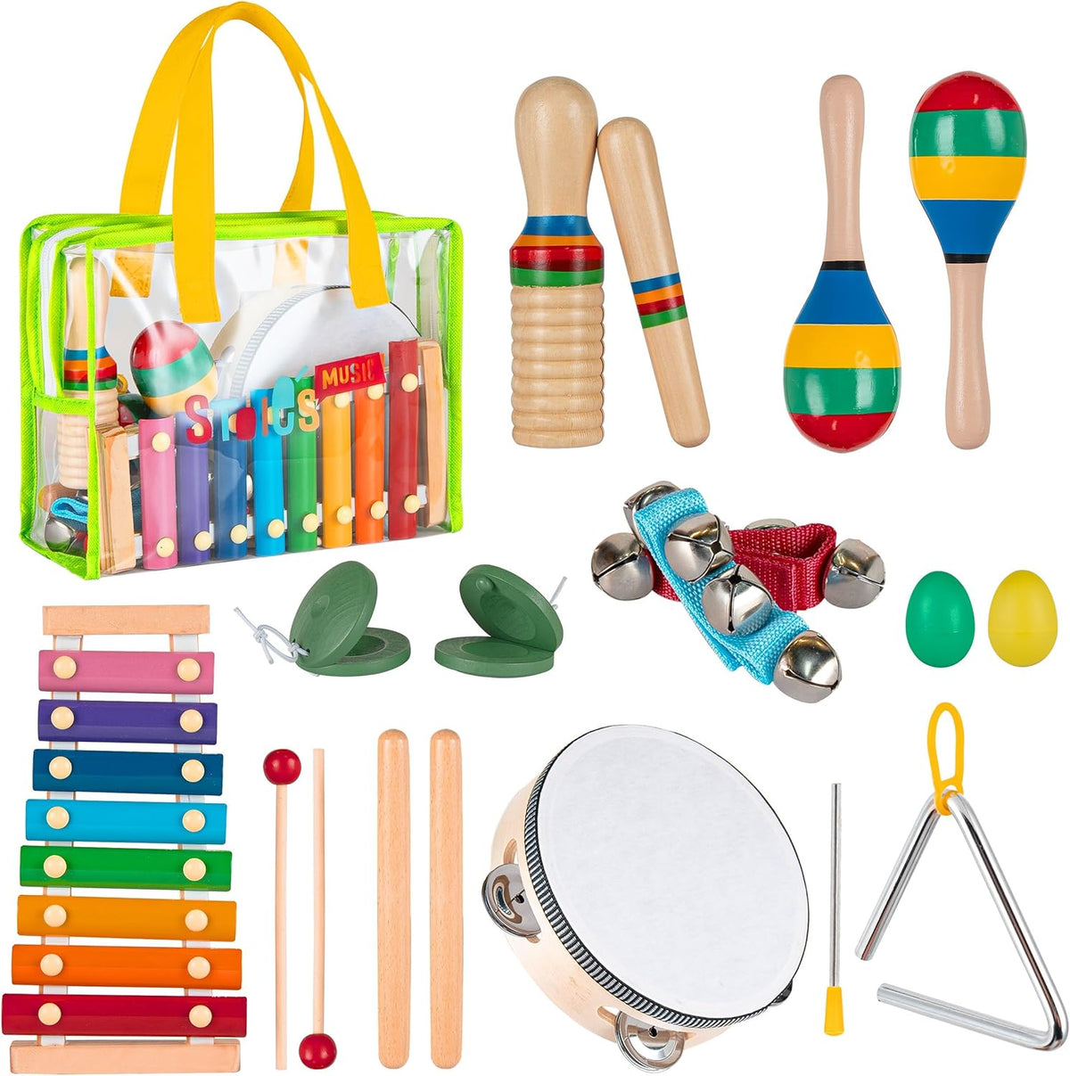 Stoie's Kids Musical Instruments Set for Toddler Ages 3-5 - Baby Wooden Percussion Musical Toys