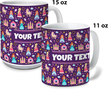 Personalized Mug for Kids - Princesses - Custom Name/Text, Ceramic Hot Chocolate/Cocoa/Coffee Cup