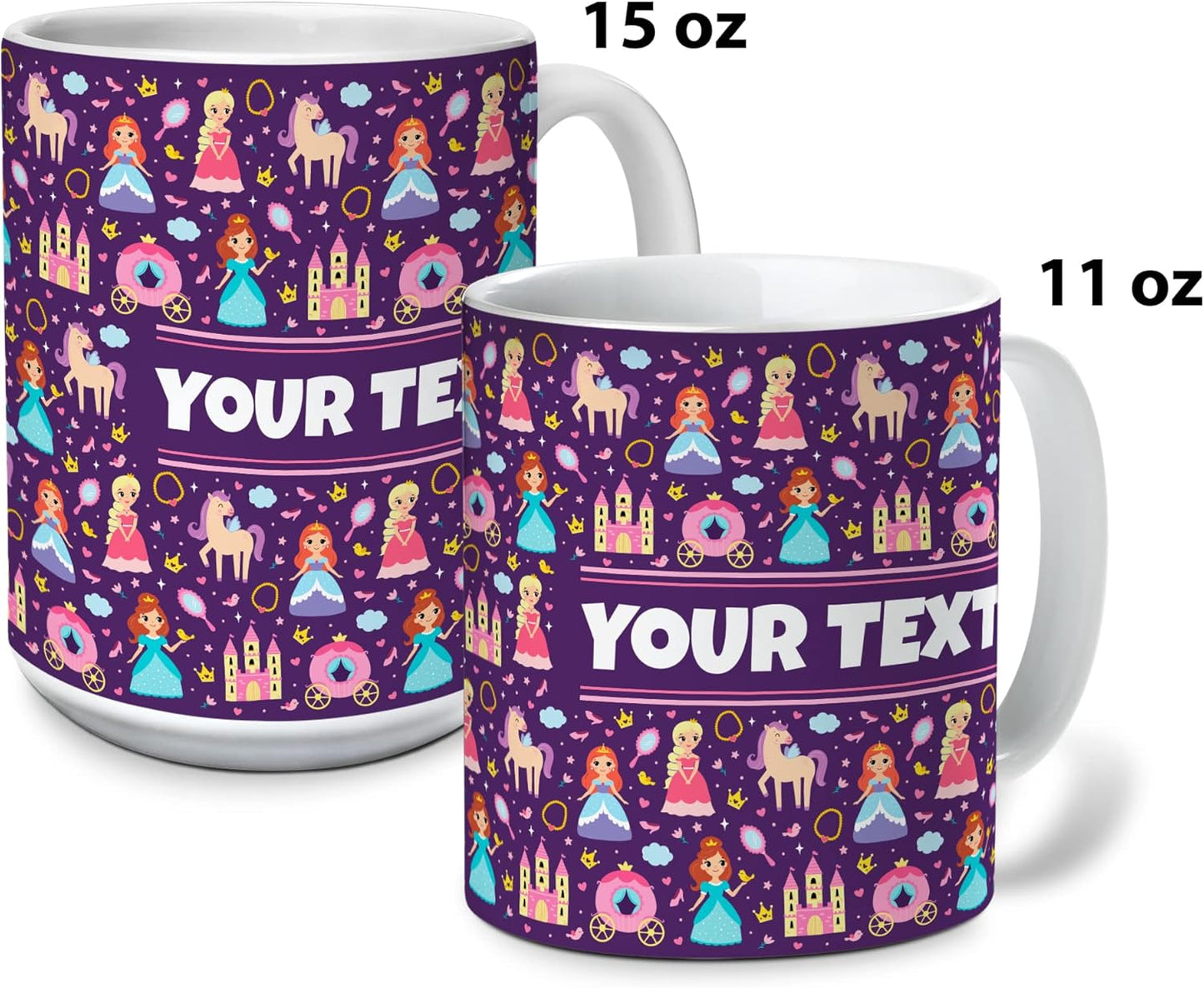 Personalized Mug for Kids - Princesses - Custom Name/Text, Ceramic Hot Chocolate/Cocoa/Coffee Cup