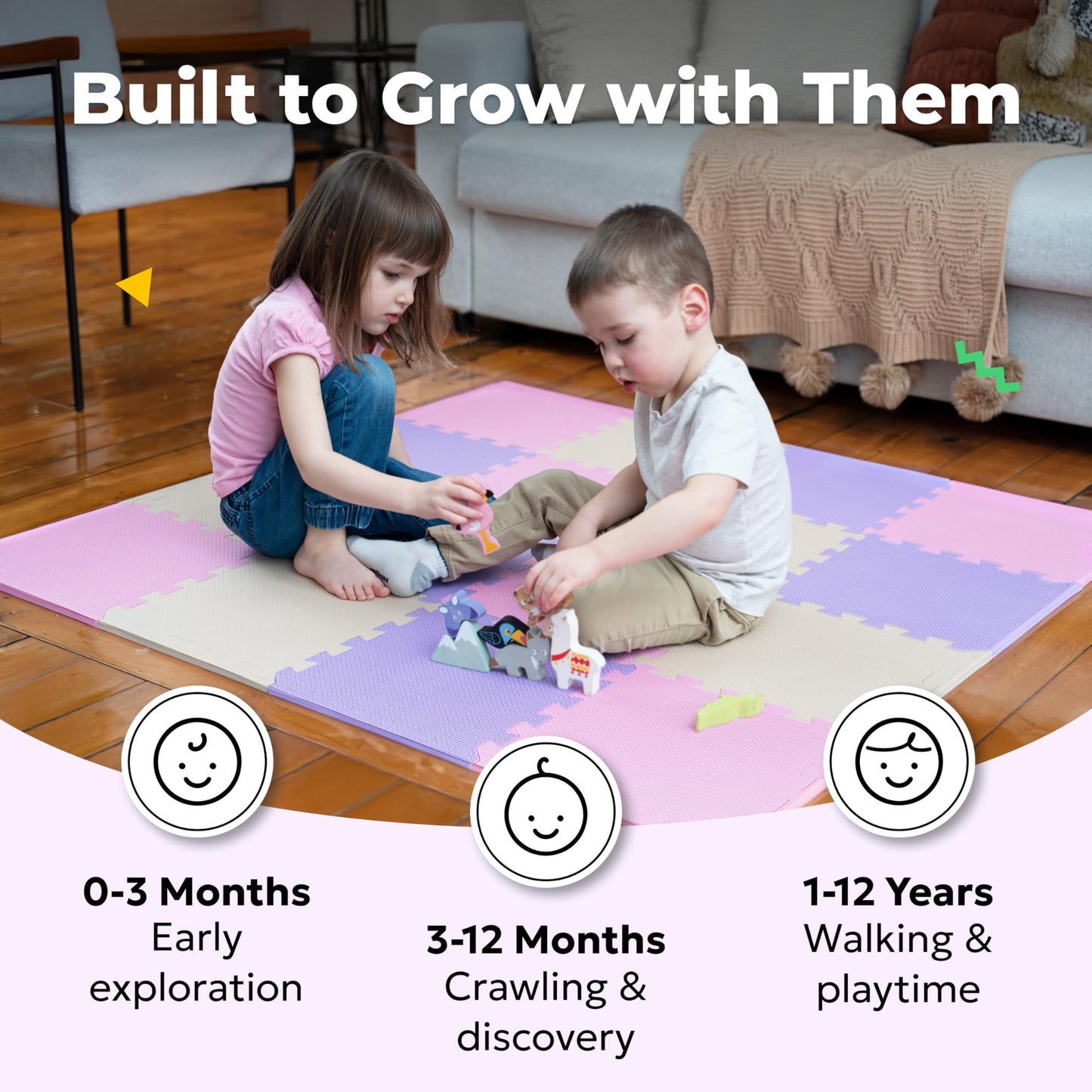 MioTetto Baby Play Mat, Soft Foam Floor Tiles for Kids. Adjustable Interlocking Foam Tiles, Fits