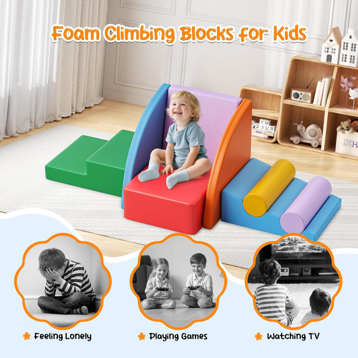 Lischwert Foam Climbing Blocks for Toddlers 1-3, 8pcs Soft Play Set with Crawling Exploration Toys