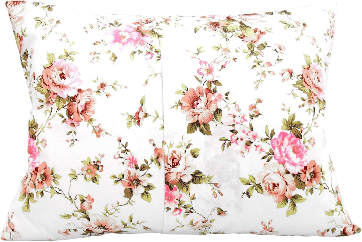 Toddler Pillow Cases 13 x 18 Cotton - Flower Pink Toddler Pillowcase Girl, Rose Girly Pillow Case