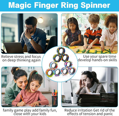 12Pcs Magnetic Rings Fidget Toys Spinner Set,Finger Magnet Rings Endless Hours of Fun ADHD Stress