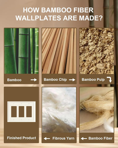 2-Pack Decorative Tripple Decorator Outlet Cover Plate, Durable Natural Bamboo Fiber Light Almond