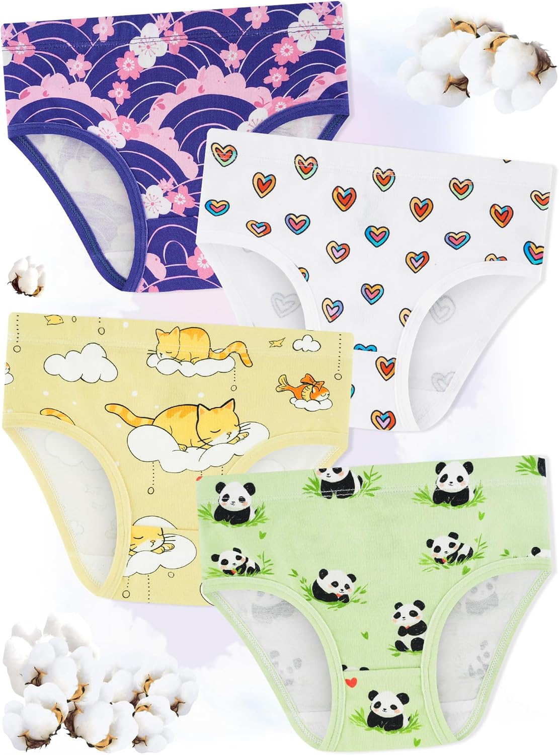 Girls' Underwear,Soft Cotton Tagless Panties for Toddlers' & Little Kids Comfort,Breathable