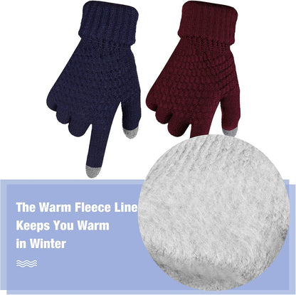 Geyoga 2 Pairs Women's Winter Touch Screen Gloves Soft Warm Fleece Lined Knit Elastic Cuff Winter