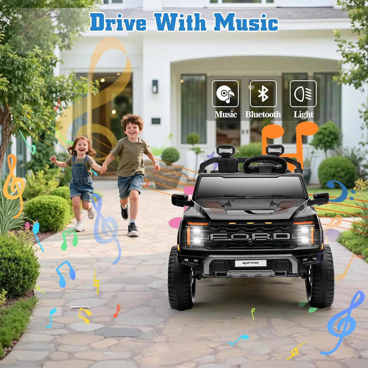 24V Ride on Car Licensed Ford F-150 Raptor, Kids Electric Car with Remote Control, LED
