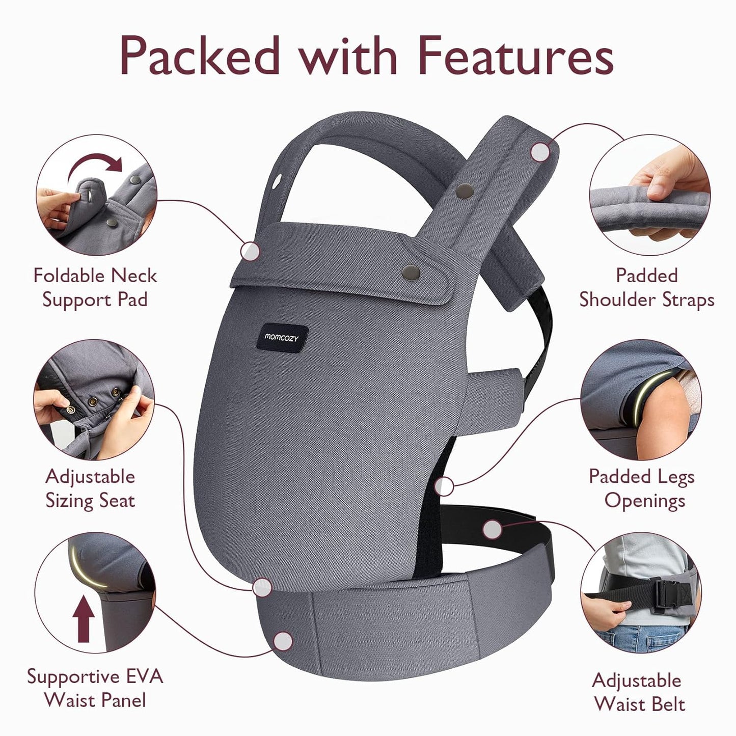 Momcozy Baby Carrier - Ergonomic, Cozy and Lightweight Carrier for 7-44lbs, Effortless to Put On