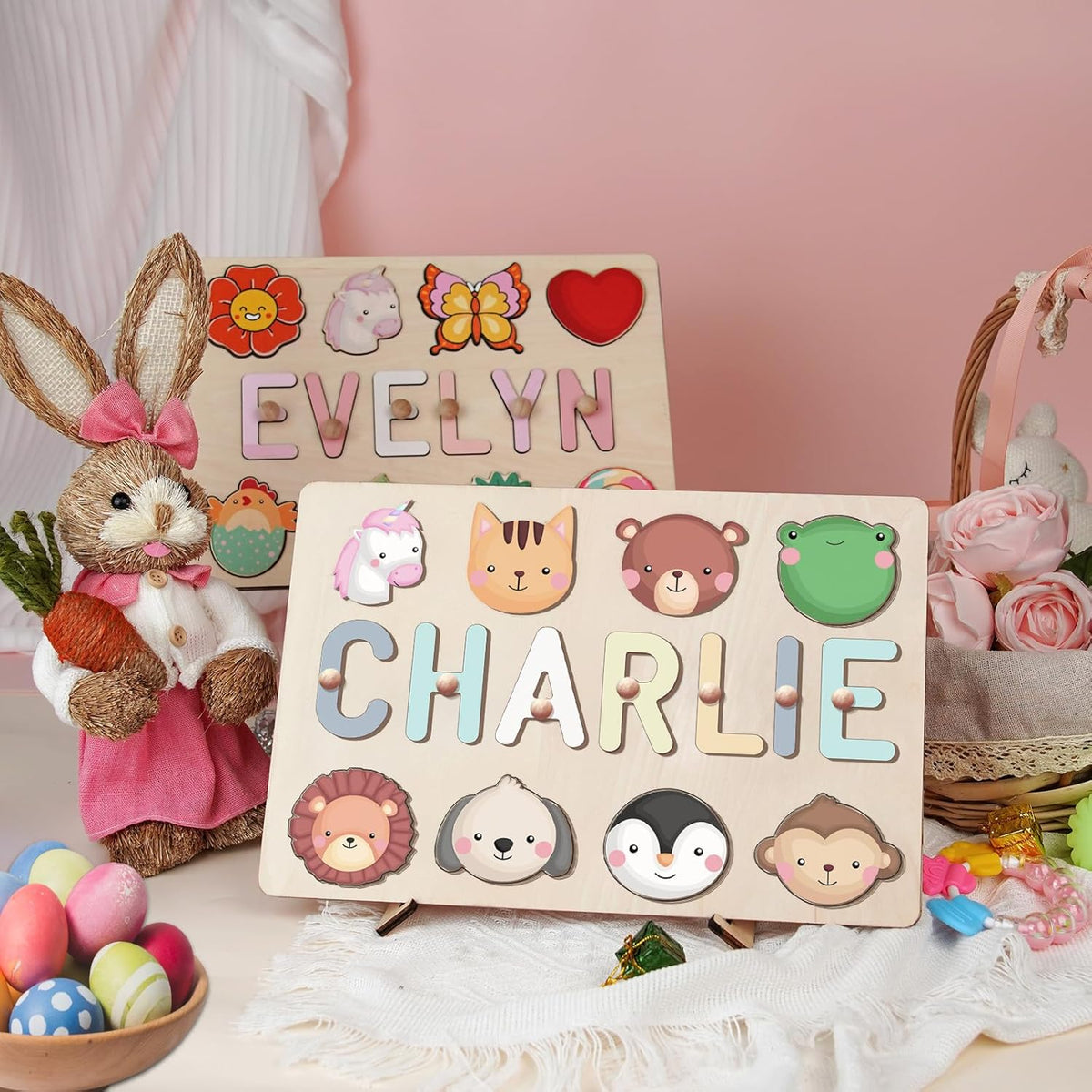 Personalized Name Puzzle for Kids, Personalized Baby Gifts Name Puzzles for Toddlers 1-3 with Pegs