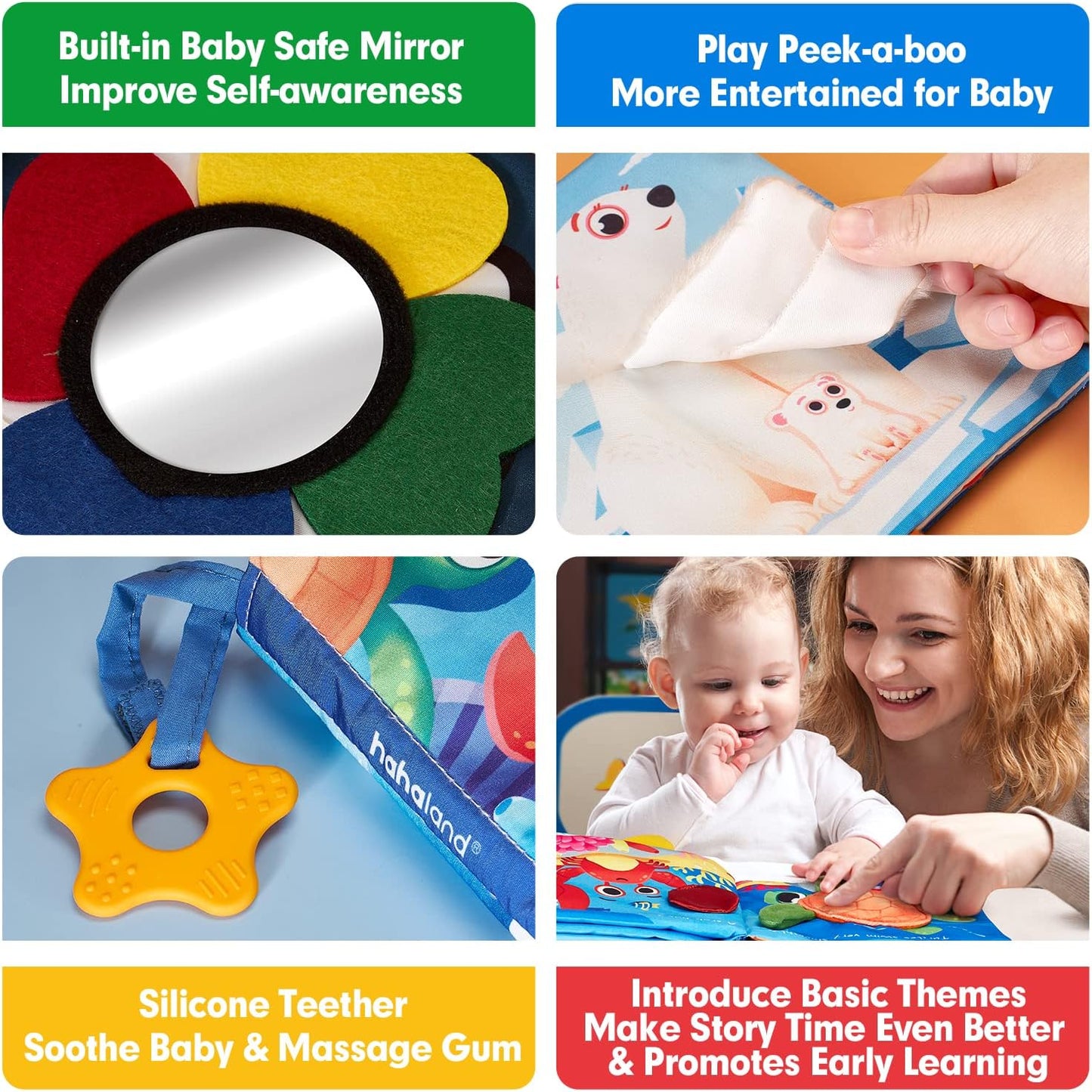 hahaland Baby Books 0-6 Months - 2 PCS Sensory Montessori Toys for Babies 0-6 Months with Crinkle