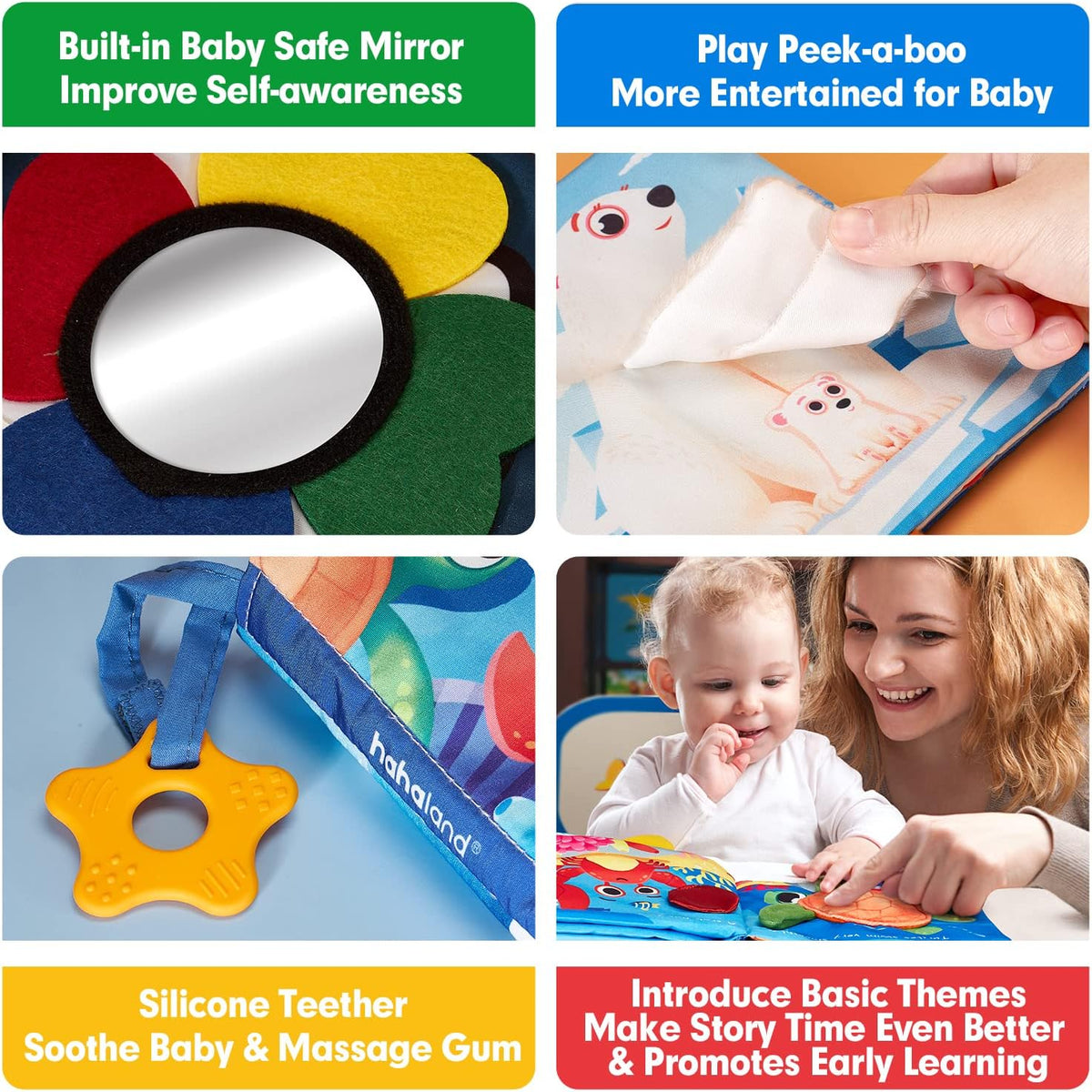 hahaland Baby Books 0-6 Months - 2 PCS Sensory Montessori Toys for Babies 0-6 Months with Crinkle